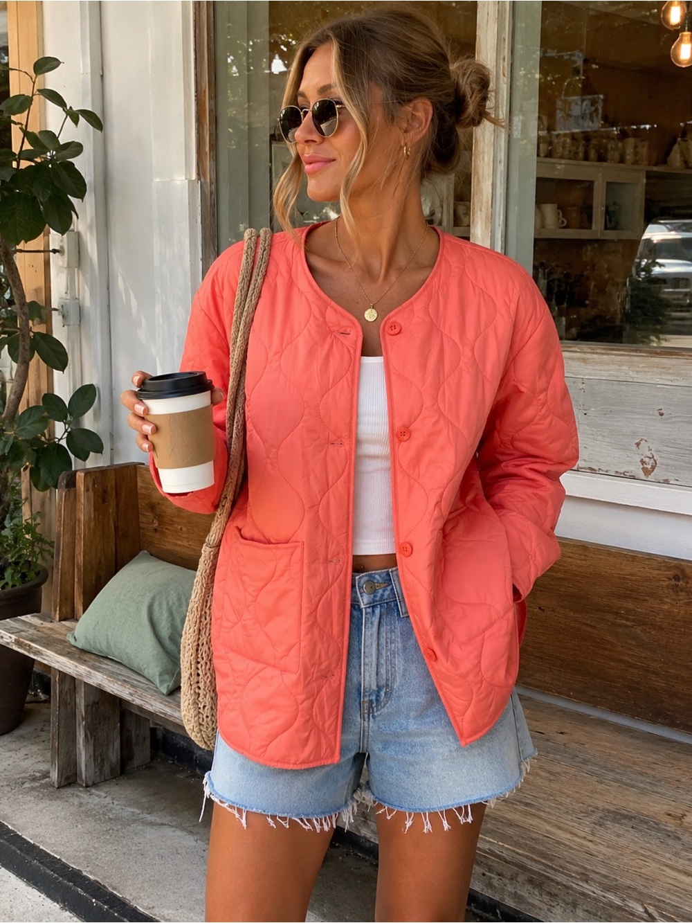 Smash + Tess Coral Quilted Puffer Jacket
